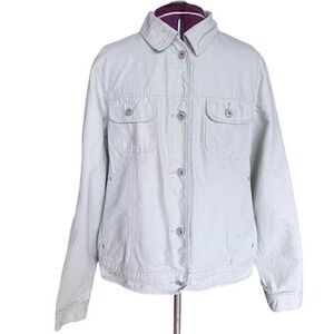 Dri Duck Womens Sage Green Canvas Trucker Jacket Lined Button Up Size Large